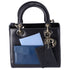 Christian Dior Lady Dior Medium Bag Handbag Black Blue Calf Skin